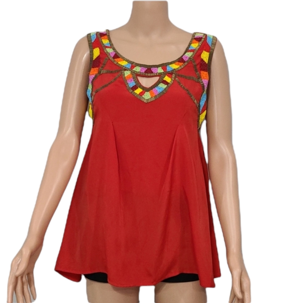 Yoana Baraschi Women Red Sleeveless Top Blouse Size 4 Small